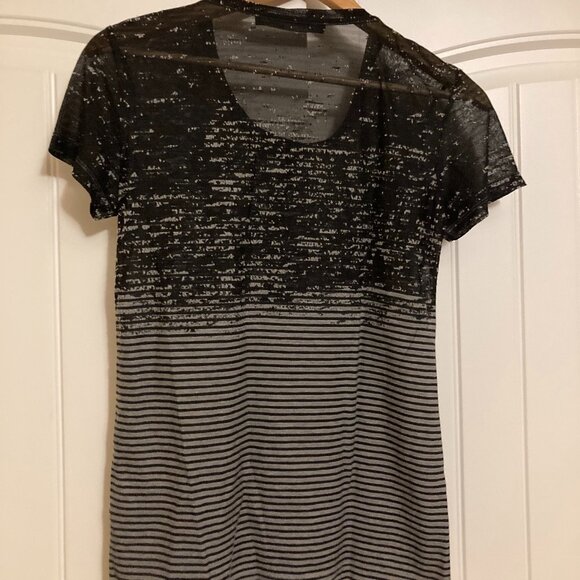 AllSaints Black and Gray Short Sleeve Top Small Striped Sheer Cotton Polyester - Picture 3 of 3